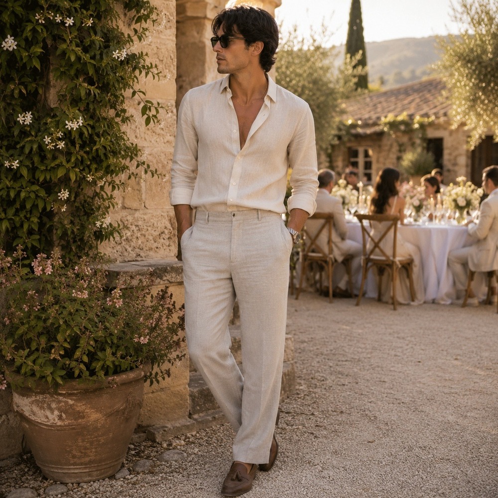 Perry Ellis Natural Linen Blend Slim Fit Dress Pants Beige 38x30 NWT Dead Stock
